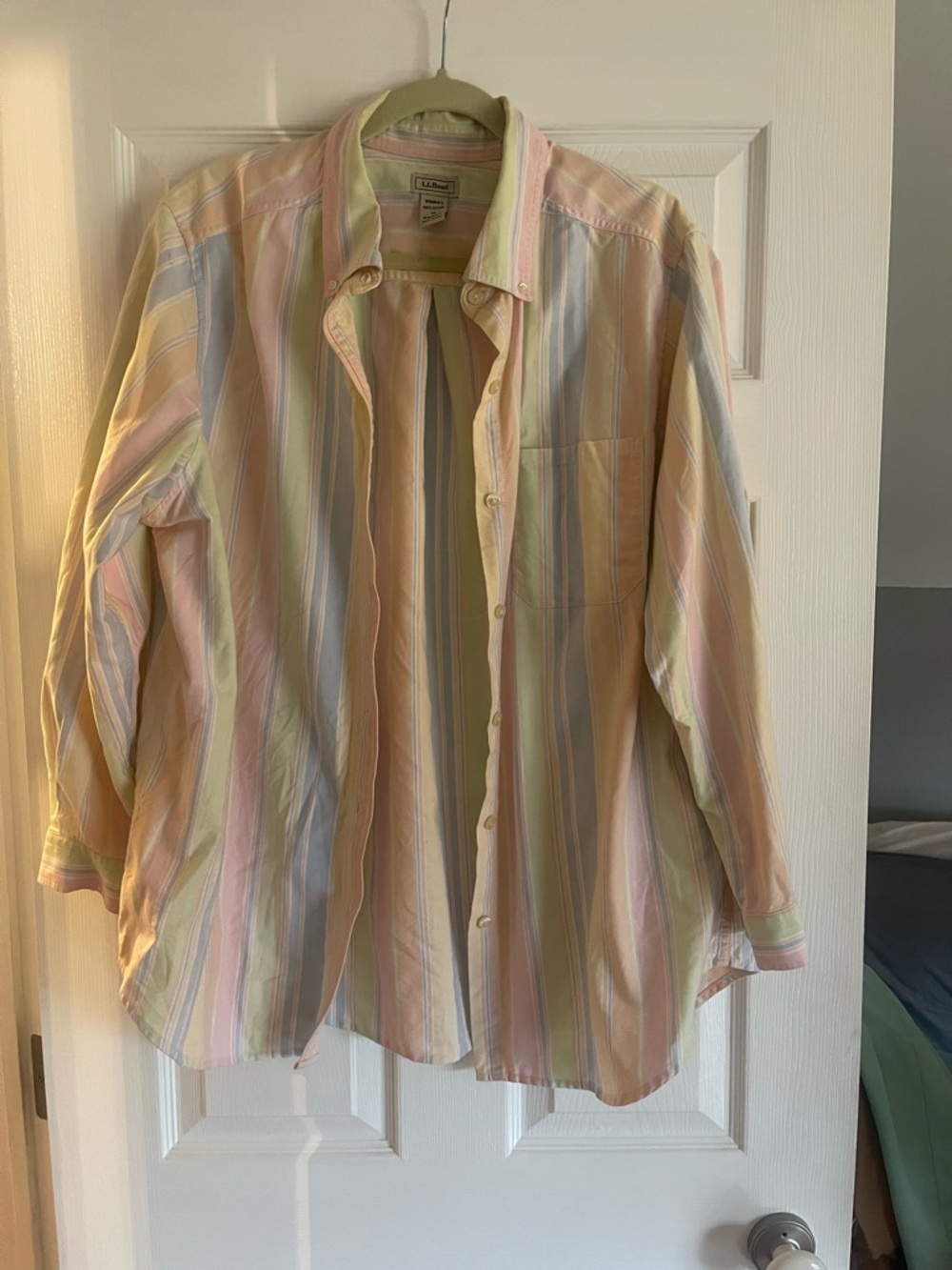 L.L. Bean Women's Pastel Striped Button-Up Shirt — Pink, Blue, Yellow, Cream